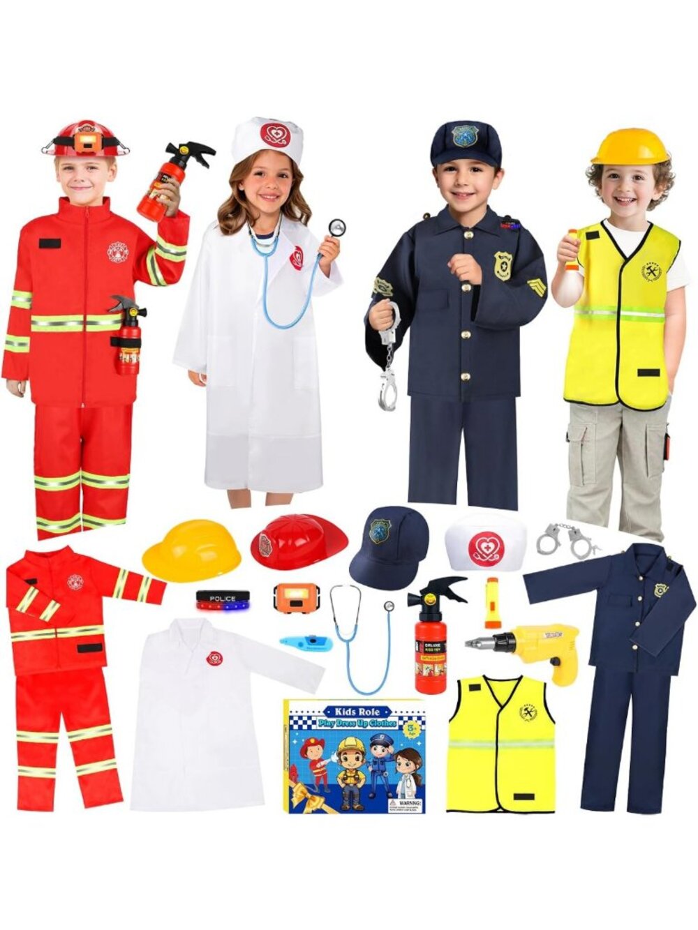 4-in-1 Kids Dress Up Costumes for Role Play, Ages 3-8, Fun Dress-Up Clothes